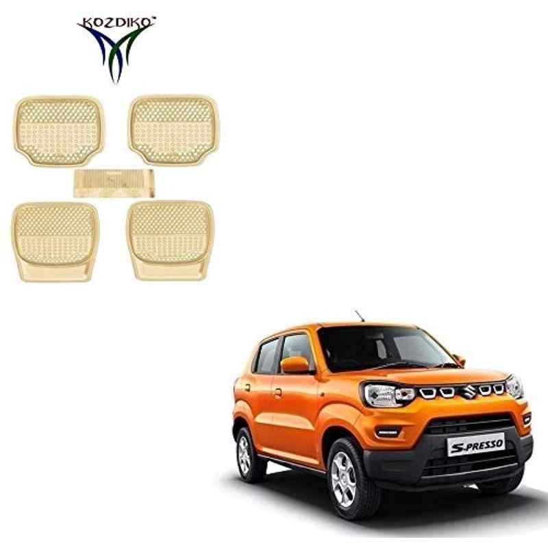 Kozdiko 5 Pcs 3G Honey Rubber & PVC Beige Heavy Car Foot Mat Set for Maruti Suzuki S-Presso, koz_56909