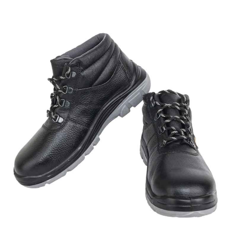 TZARO Full Grain Genuine Leather Steel Toe Black Safety Shoes for Men, TZSAF2BT281BLUK7, Size: 7