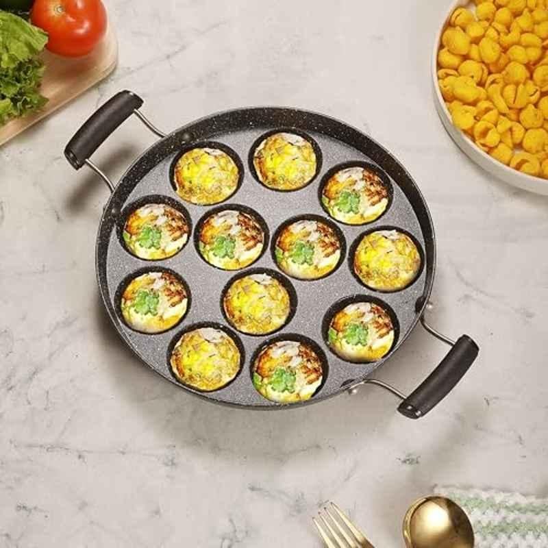 Cookaid Neo Glide 1.5 Litre 12 Pit Cast Iron Black Super Smooth Paniyaram Pan with SS Lid, CKD-Appam-14