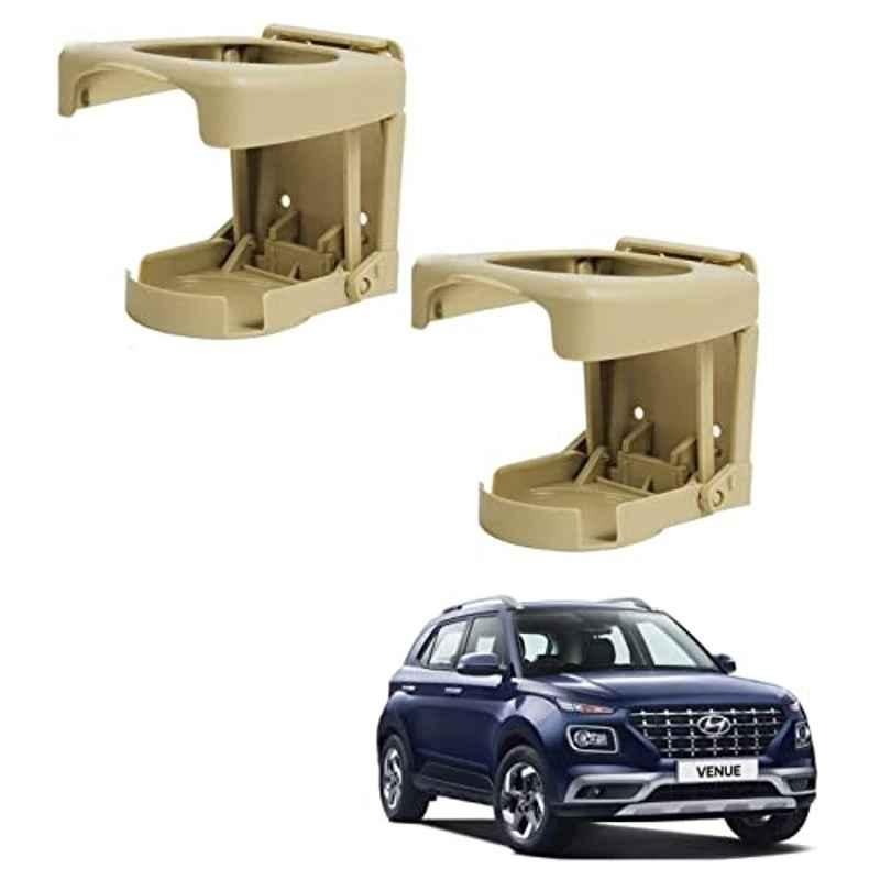 Kozdiko Plastic Beige Foldable Car Drink Holder for Hyundai Venue (2019-Present) (Pack of 2)