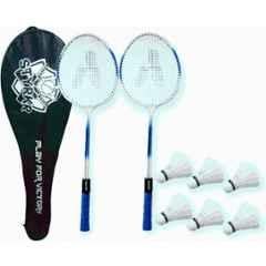 STYRKR Iron Multicolour Badminton Racquet Kit with 6 Feather Shuttle Badminton Kit