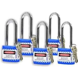 Asian Loto 5 Pcs 65mm Blue Long Shackle Jacket Padlocks Set for Safety, ALC-LPL-BBBBB