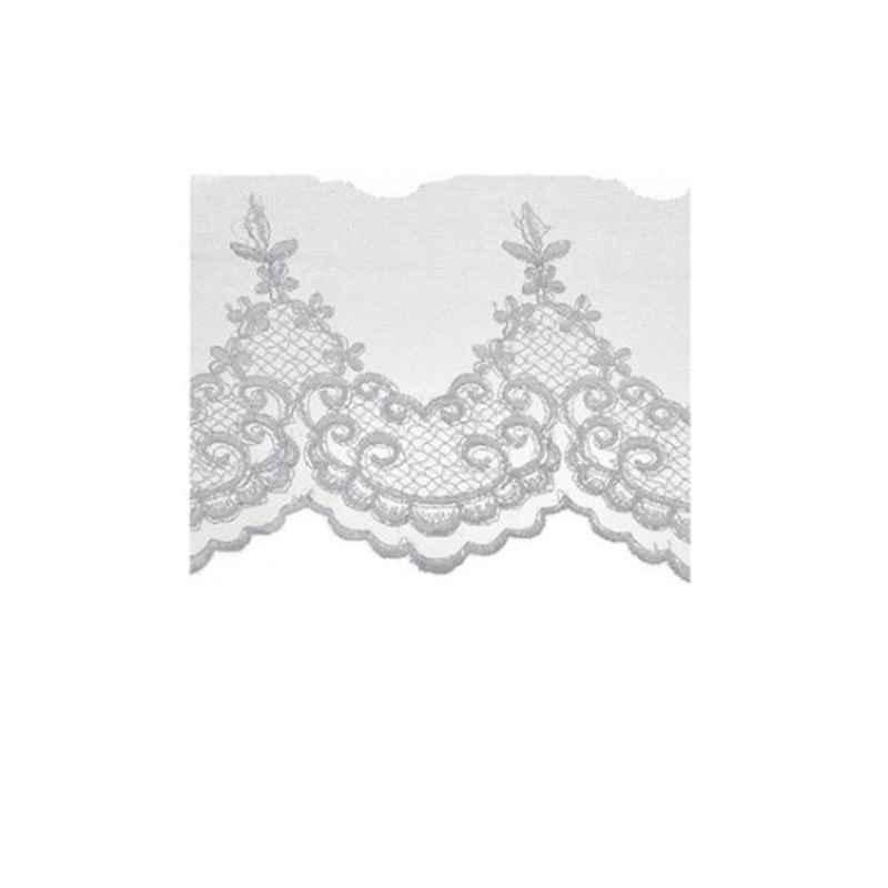 Deco Trims Scroll Work Embroidered Edge Bridal Tulle Trim 5In White
