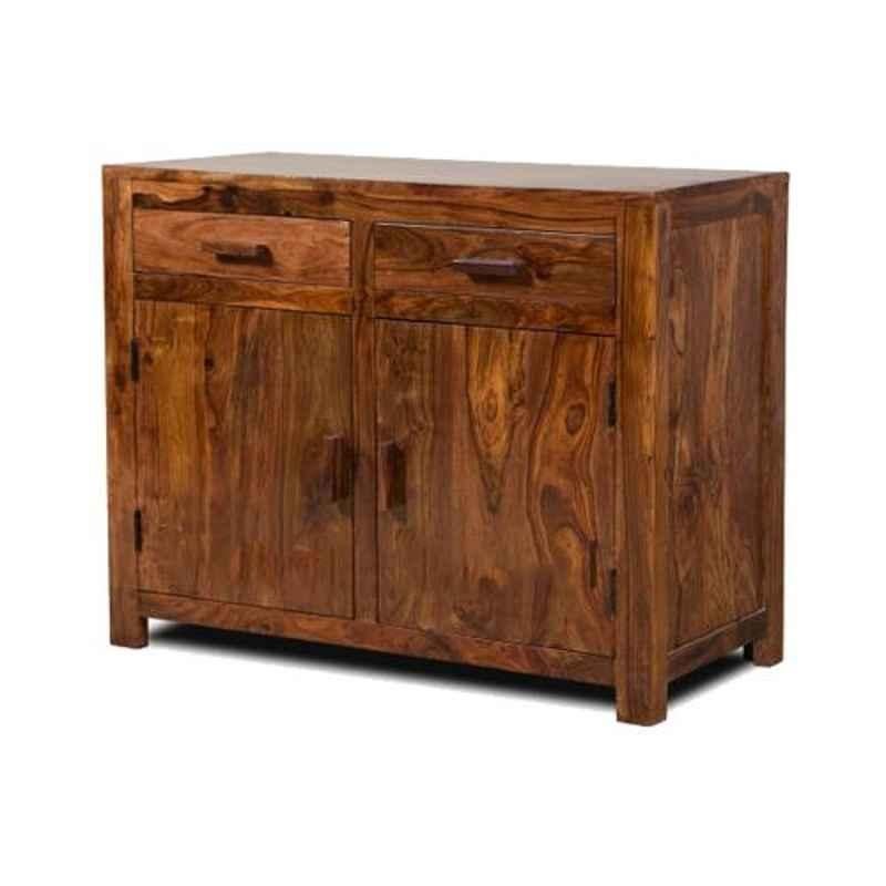 Angel Furniture 99x47x75cm Honey Glossy Finish Solid Sheesham Wood Two Drawer Storage Cabinet, AF-192