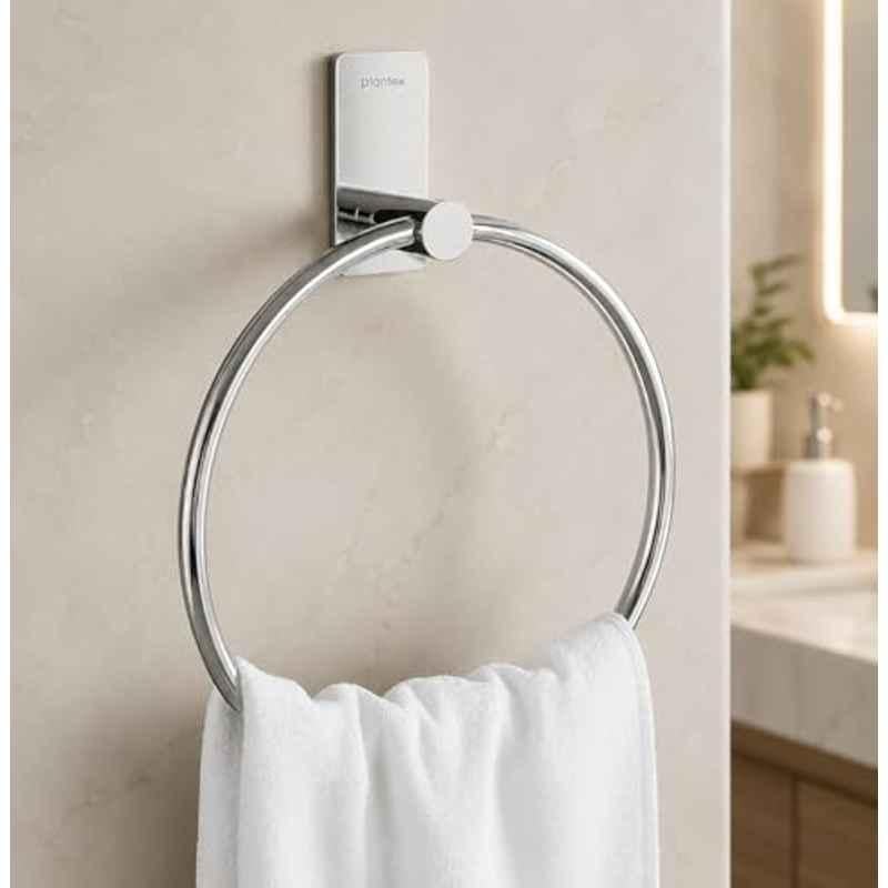 Plantex Self-Adhesive Towel Holder in Bathroom/Stainless Steel Towel Ring for Wash Basin/Round Towel Hanger for Wall- APS-5000, Chrome