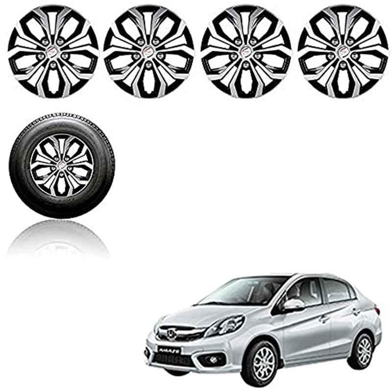 Auto Pearl 4 Pcs 14 inch ABS Black & Silver Car Wheel Cover Set for Honda Amaze Type2