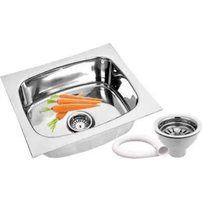 Prestige 24x18x10 inch Stainless Steel Chrome Finish Silver Oval Single Bowl Kitchen Sink with Waste Pipe
