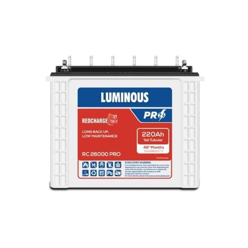 Luminous Red Charge RC 26000 PRO 220Ah 12V Tall Tubular Inverter Battery with 48 Months Warranty for Home, Office & Shops, F1138C858220