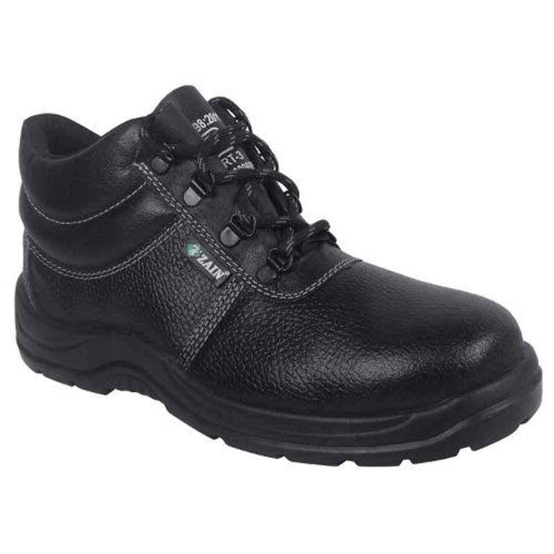 Zain Zm-Rider Leather High Ankle Steel Toe Black Work Safety Shoes, 82301-08, Size: 9