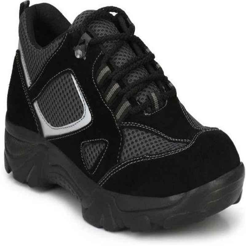 Wonker 6355 Synthetic Leather Steel Toe Black Safety Shoes, Size: 10