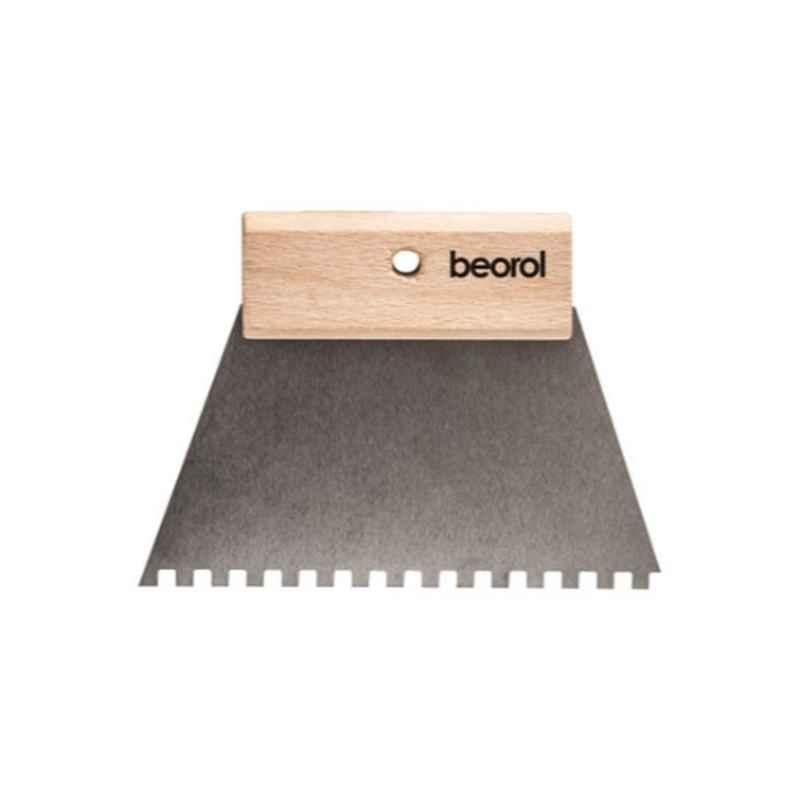 Beorol 180mm Beige & Silver Wooden Handle Scraper With Teeth, GK180