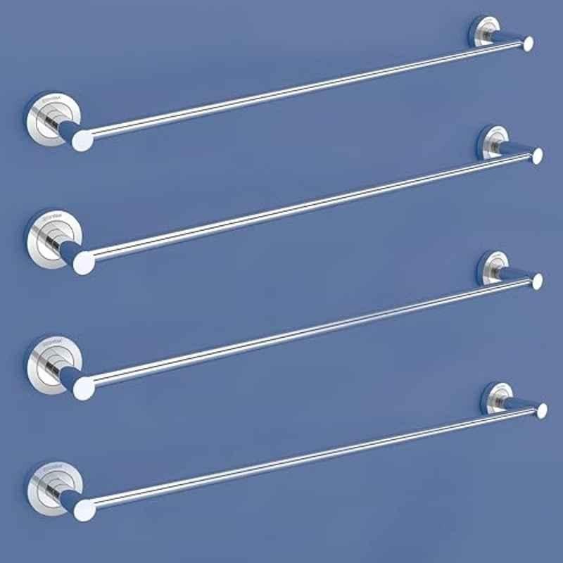 Plantex Stainless Steel Heavy Single Towel Rod/Towel Holder for Bathroom/Towel Bar/Hanger/Stand/Bathroom Accessories 24 inch Chrome Finish (Pack of 4)