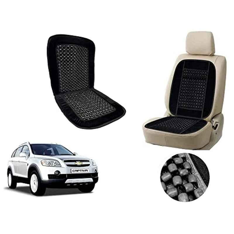 Auto Pearl PU, Velvet & Wooden Beads Black Rectangular Seat Cushion for Chevrolet Captiva