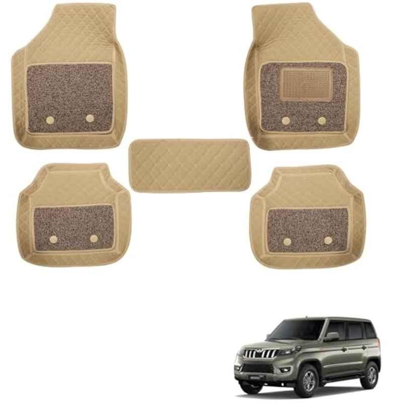 Kozdiko 5 Pcs Waterproof & Luxury 7D Beige Leatherette Car Floor Mats Set for Mahindra Bolero Neo