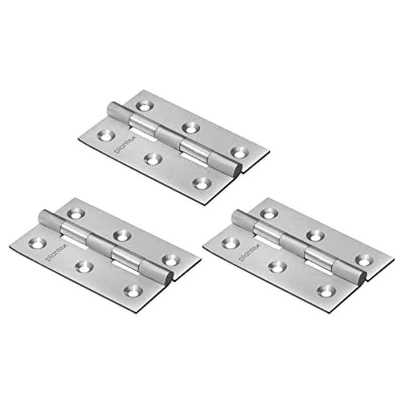 Plantex 3 inchx1.5mm 16 Gauge Stainless Steel Satin Matte Door Hinges for Home, Office, Hotel, Main Door, Wooden, Bedroom, Kitchen & Kabza (Pack of 3)