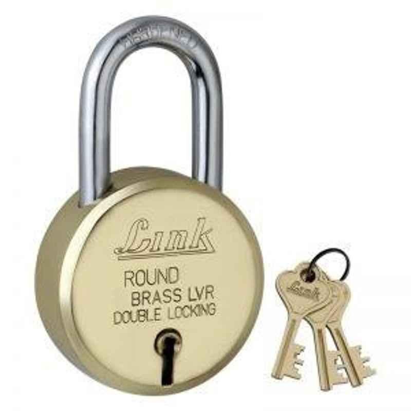 Link 50mm Brass Finish Brass Long Shackle Padlock with 3 Keys, Round 50LS