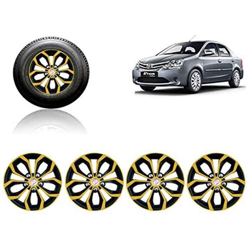 Auto Pearl 4 Pcs 14 inch ABS Golden & Black Car Wheel Cover Set for Toyota Etios