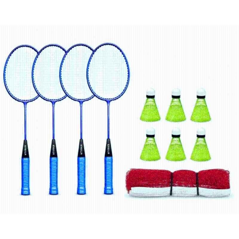 STYRKR Iron Multicolour Badminton Combo Set with 4 Rackets, 6 Shuttlecocks & 1 Pc Net
