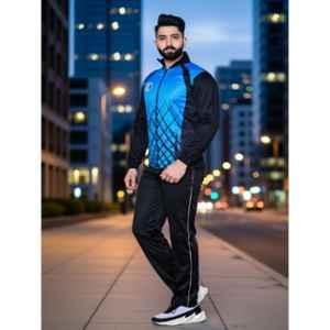 World Sports Polyester Black & Royal Blue Printed Self Design Track Suit for Men, Size: XL