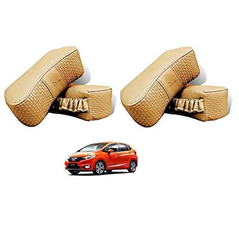 Kozdiko 4 Pcs CV Designer Beige Leatherite Neck Rest Car Cushion Pillow Set for Honda Jazz