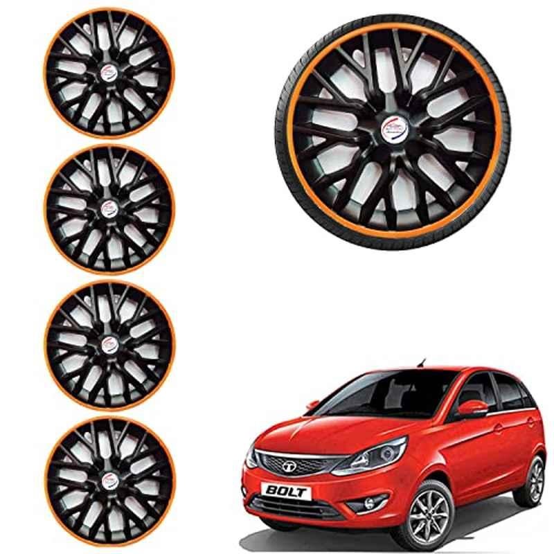 Auto Pearl 4 Pcs 14 inch ABS Phoenix Black & Orange Car Wheel Cover Set for TATA Bolt