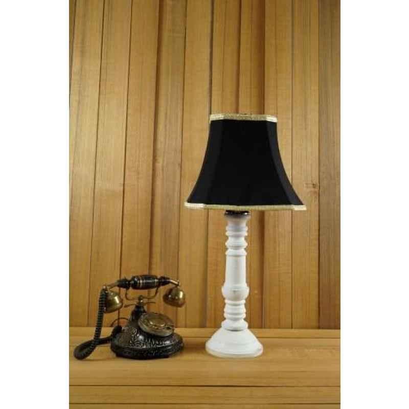 Tucasa Mango Wood White Table Lamp with 10 inch Polycotton Black Square Shade, WL-125