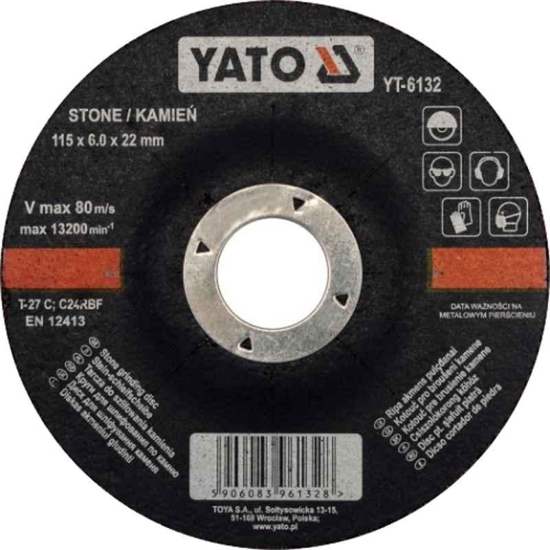 Yato 115x22x6.0mm Depressed Center Stone Grinding Disc, YT-6132