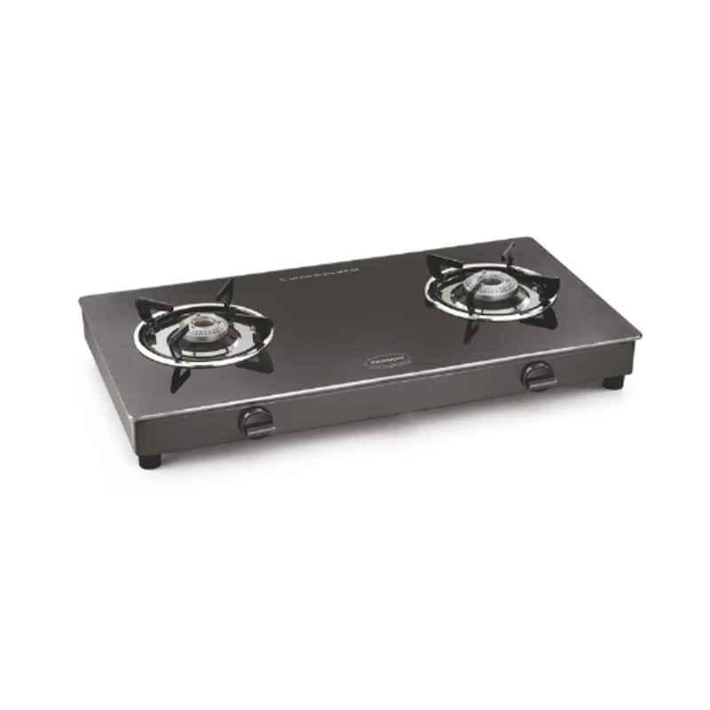 Padmini 2 Burner Stainless Steel Black Automatic Ignition Glass Top Gas Stove, 2BR CS-2 GT Prima Auto