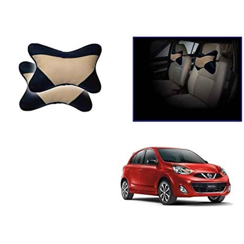 Kozdiko 2 Pcs Beige & Black Car Neck Rest Cushion Pillow Set for Nissan Micra Active