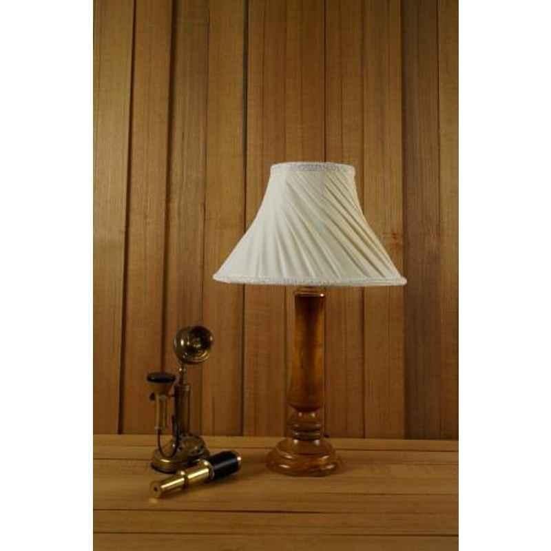 Tucasa Mango Wood Tan Table Lamp with 12 inch Polycotton Off White Conical Shade, WL-218
