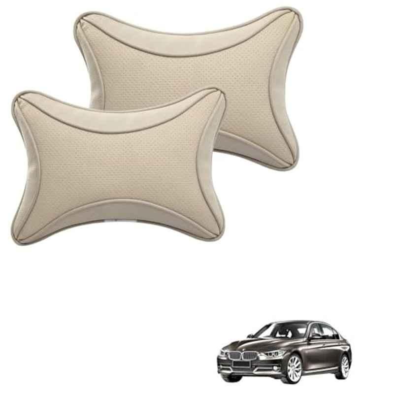 Kozdiko 2 Pcs Memory Foam & Polyester Beige Dots Car Neck Rest Pillow Set for BMW 3 Series, XNVJVHGJFH3