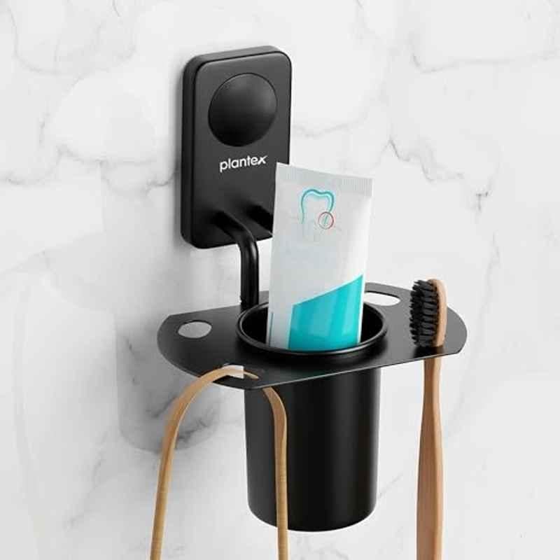 Plantex Stainless Steel Toothbrush Holder/Tumbler Holder Stand/Wall Mounted Toothbrush Stand for Bathroom Accessories Black, 576