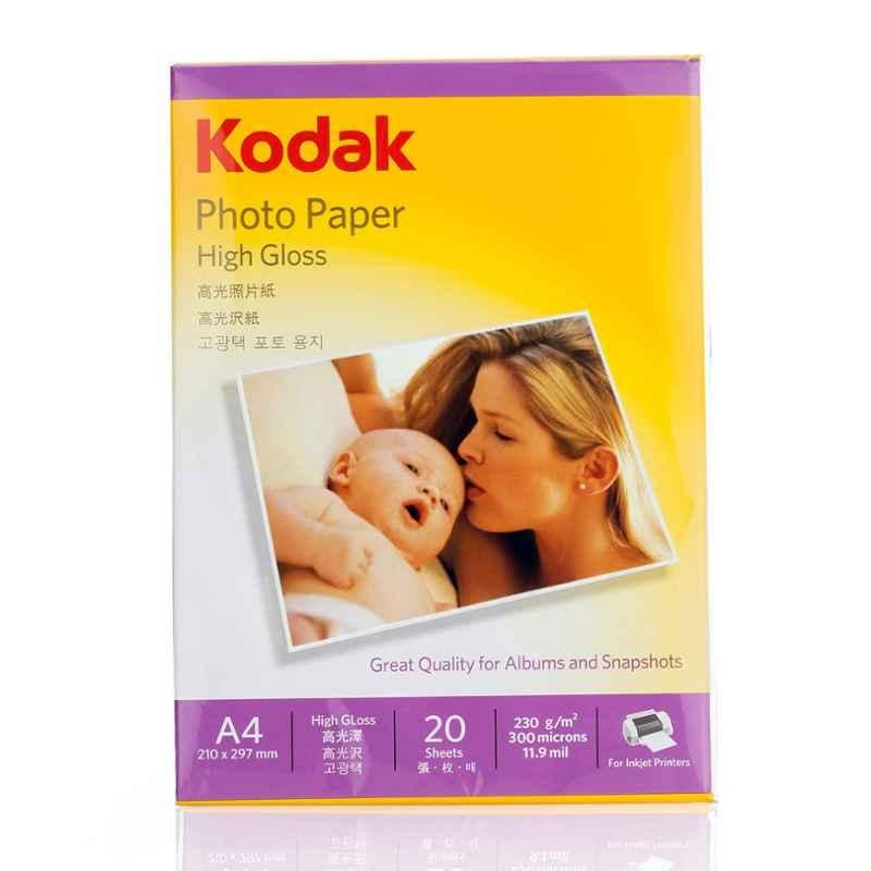 Kodak 20 Sheets 230GSM A4 White High Glossy Photo Paper, 823004G-1