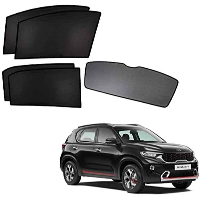 Kozdiko 5 Pcs Polyester Black Non Magnetic Window & Rear Sun Shades Set for Kia Sonet