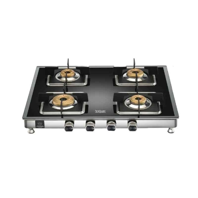 Hindware Dario 4B AI Glass Top Cooktop with 4 Brass Burner & Automatic Ignition, CT 100176