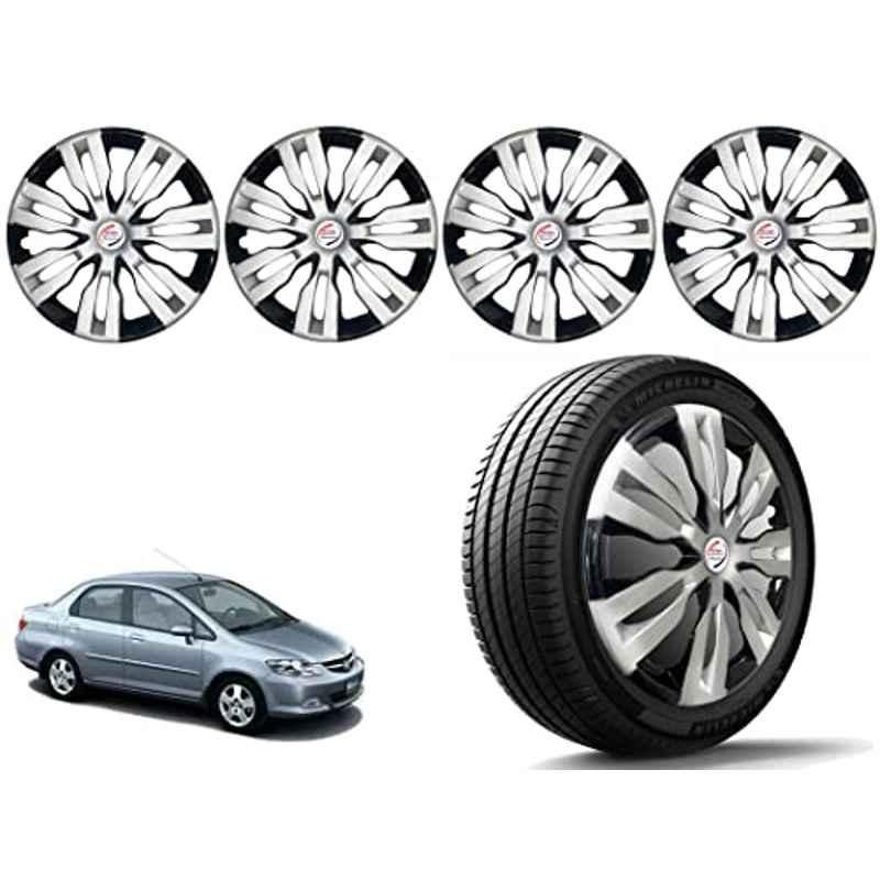 Auto Pearl 4 Pcs 14 inch Polypropylene Silver & Black Press Type Car Wheel Cover Set with Retention Ring for Honda City ZX 2009-2010, 14WC_DzireT2_DC_CityZX_2009_2010