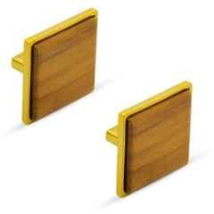 Plantex Knobs for Drawer | Square Drawer Knobs | Knobs for Cabinets | Pull-Push Knobs for Kitchen | Bedroom Drawer (Pack of 2) Big, Gold & Wood