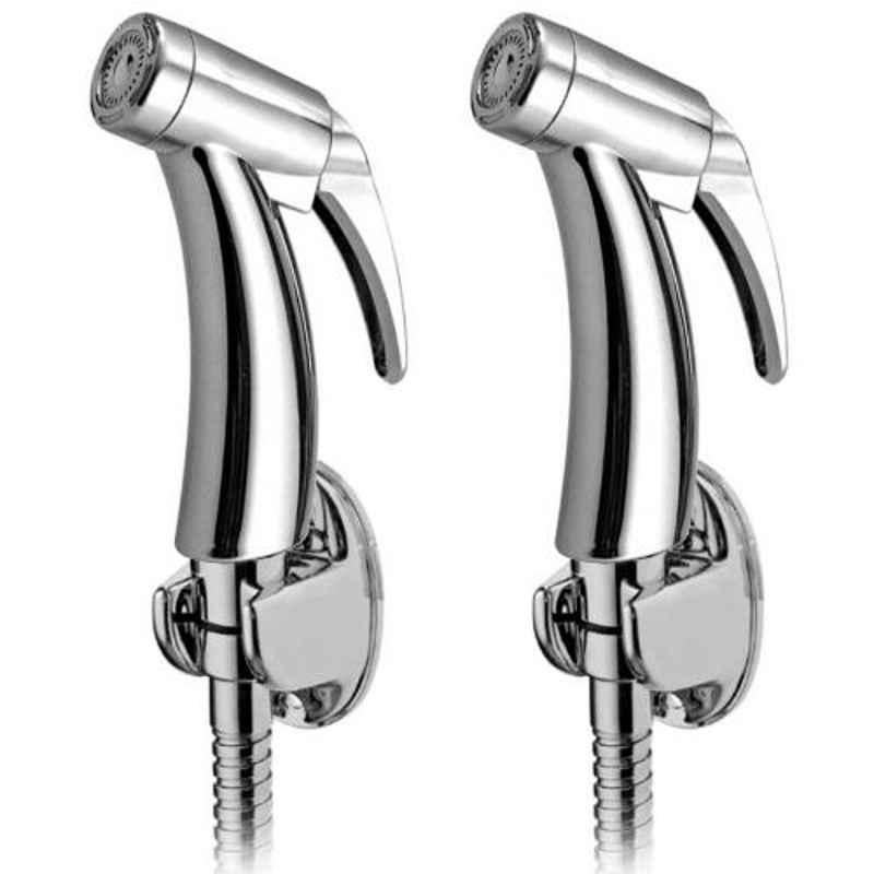 Drizzle Spark 2 Pcs Plastic Chrome Finish Silver Health Faucet Set with 1m Flexible Tube & Wall Hook, AHFSPARKSET2