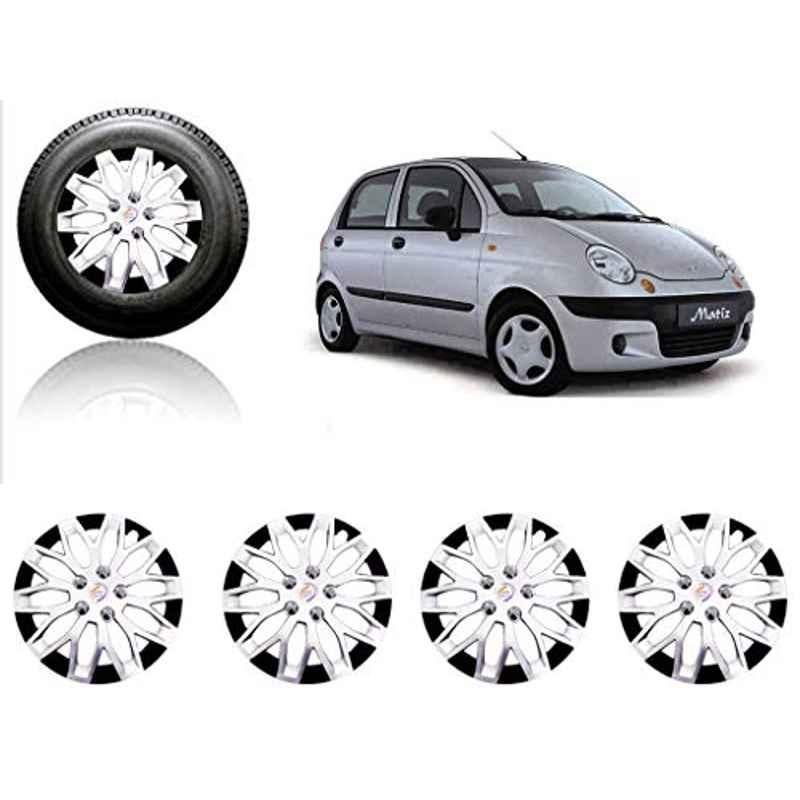 Auto Pearl 4 Pcs 13 inch ABS Silver & Black Car Wheel Cover Set for Daewoo Matiz