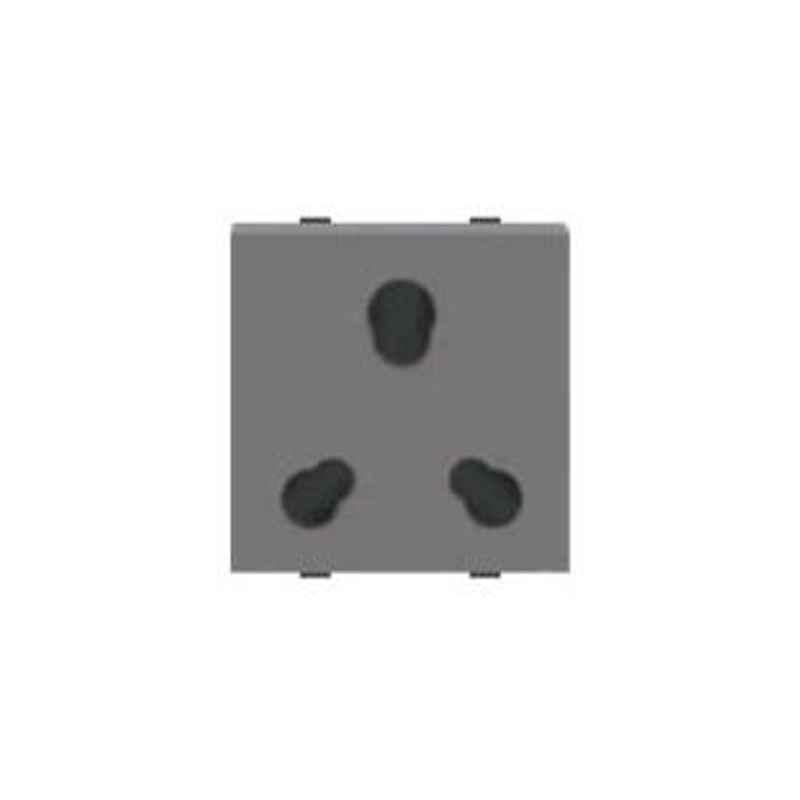 Polycab Levana 6 & 16A 2 Module Magnesium Grey Twin Outlet Socket with Shutter, SLV0200702