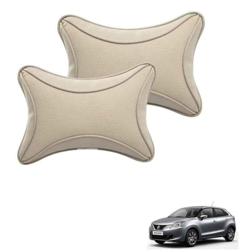 Kozdiko 2 Pcs Memory Foam & Polyester Beige Dots Car Neck Rest Pillow Set for Maruti Suzuki Baleno Nexa, XNVJVHGJFH45