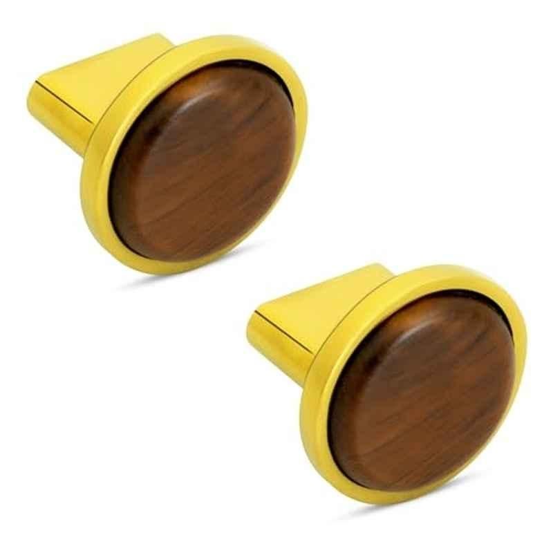 Plantex Knobs for Drawer/Round Drawer Knobs/Knobs for Cabinets/Pull-Push Knobs for Kitchen/Bedroom Drawer (Pack of 2) Small, Gold & Wood