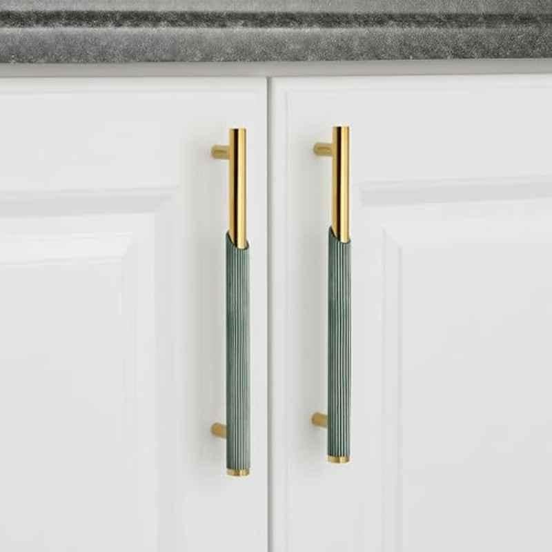 Plantex Stainless Steel & Aluminium Cabinet Handle/160mm Wardrobe Door Handle/Cupboard Pull-Push Handles for Home/Office - Pack of 2 (Green & Gold)