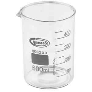 Glassco 500ml Scientific Low Form Glass Beaker with Pouring Spout, 229.202.08A (Pack of 4)