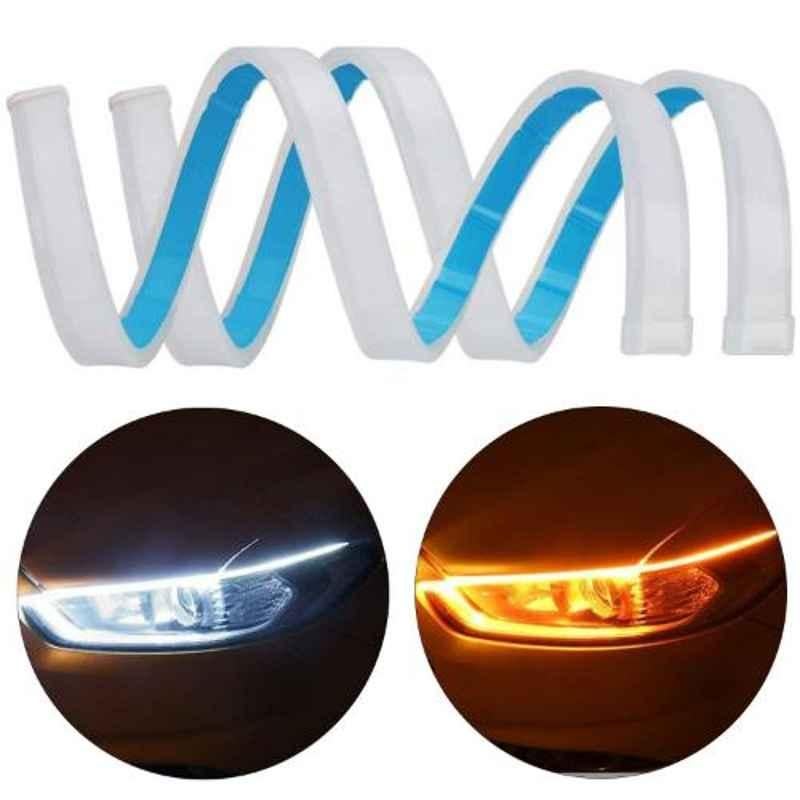 AllExtreme EXDRLY2 2 Pcs 24 inch Yellow & White Flexible Silica Gel Daytime Running LED Strip Turn Signal Light Set
