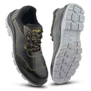 Fuel Mortar Grain Leather Steel Toe Black Safety Shoes with PU & PVC Double Density Sole, Size: 8