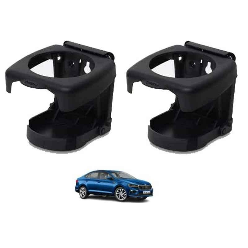 Kozdiko Plastic Black Foldable Car Drink Holder for Skoda Slavia (Pack of 2)