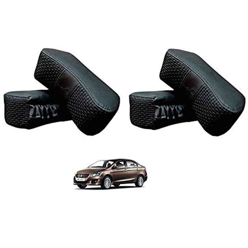 Kozdiko 4 Pcs CV Designer Black Leatherite Neck Rest Car Cushion Pillow Set for Maruti Suzuki Ciaz
