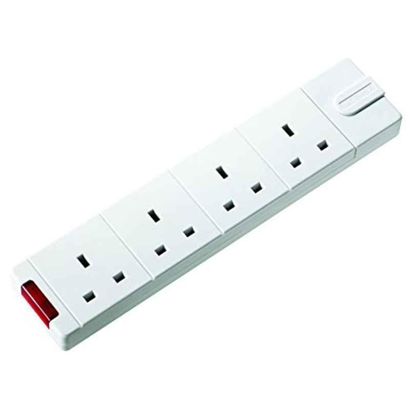 Masterplug Permaplug Range 13A 4 Way White Power Socket