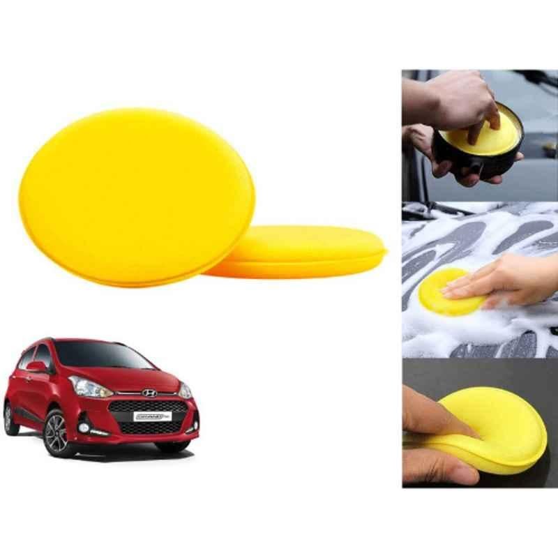 Auto Pearl Polyurethane Beige Washing & Waxing Polish Foam Sponge for I10 Grand 2017 (Pack of 2)